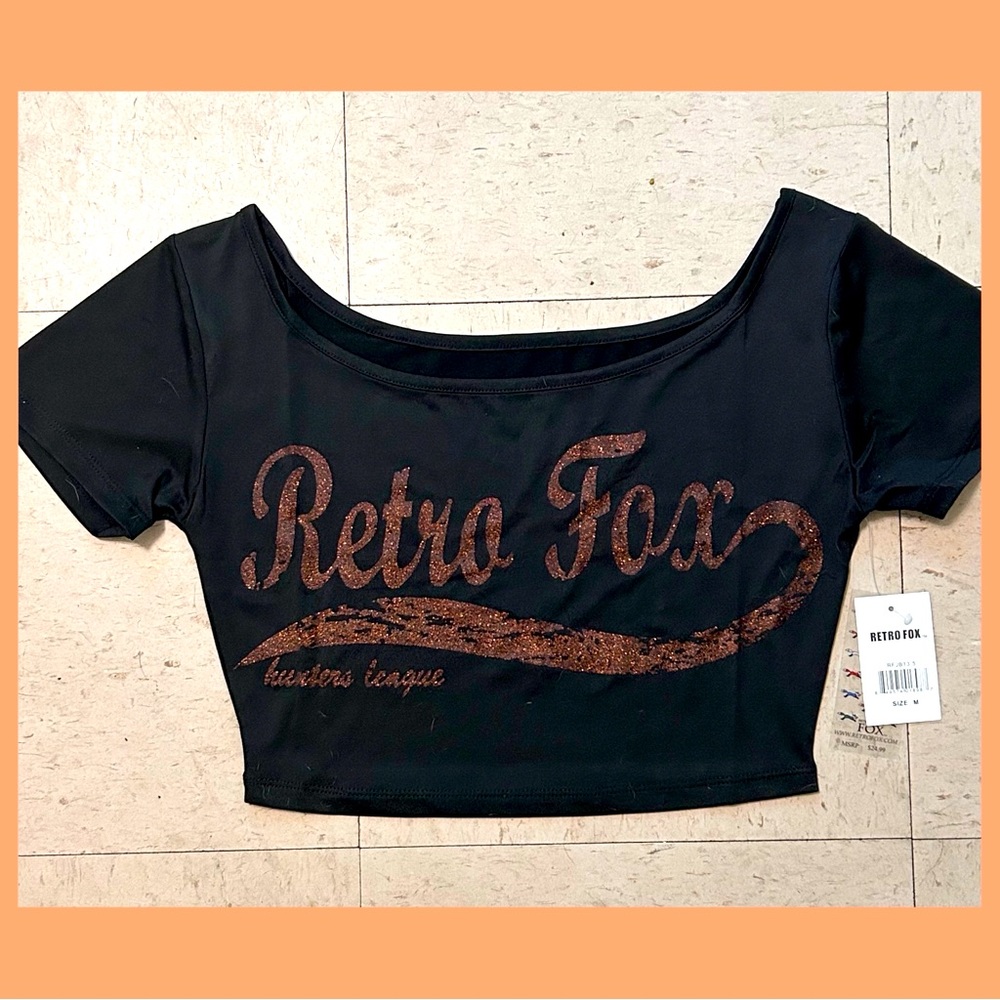 Bew! Retro Fox Black Fitted Crop Top with Retro Fox Design